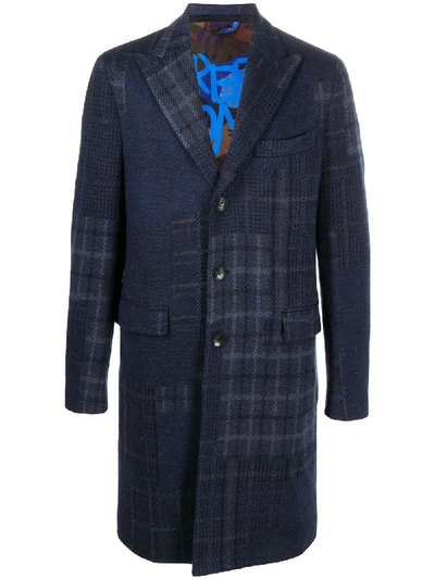 Shop Etro Plaid Single-breasted Coat In Blue