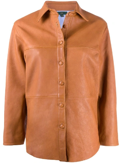 Shop Jejia Leather Shirt Jacket In Brown
