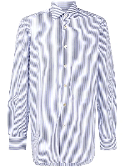 Shop Kiton Striped Cotton Shirt In Blue