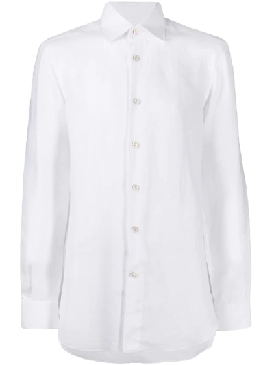 Shop Kiton Pointed Collar Linen Shirt In White
