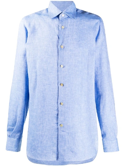 Shop Kiton Pointed Collar Linen Shirt In Blue