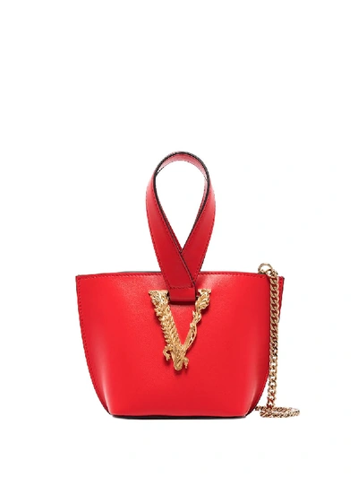 Shop Versace Mini Virtus Top-handle Bucket Bag In Red