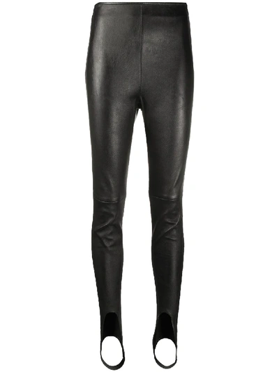 Shop Saint Laurent High-waisted Strap-detail Leggings In Black