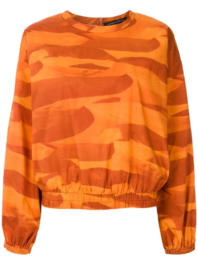 Shop Andrea Marques Wide Sleeves Printed Blouse In Orange