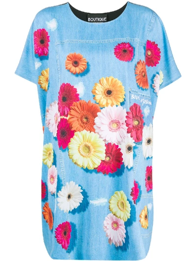 Shop Moschino T-shirtkleid Mit Blumen-print In Blue