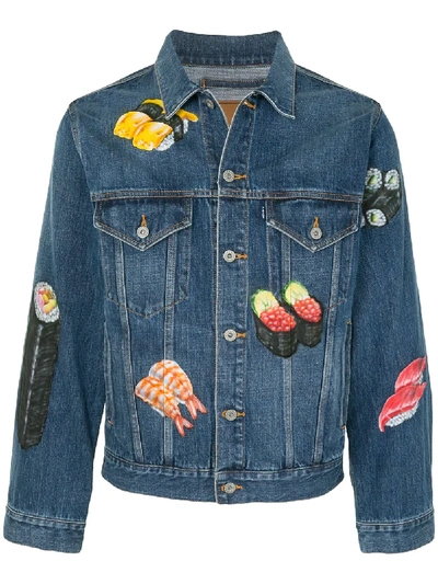 Sushi Hand Painted Denim Jacket In Blue