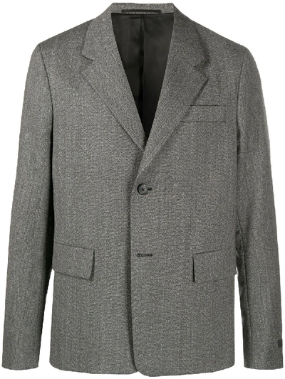 Shop Prada Single-breasted Herringbone Jacket In Grey
