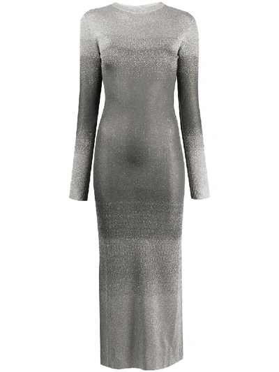 Shop Rabanne Slim-fit Metallic Knit Dress In Grey