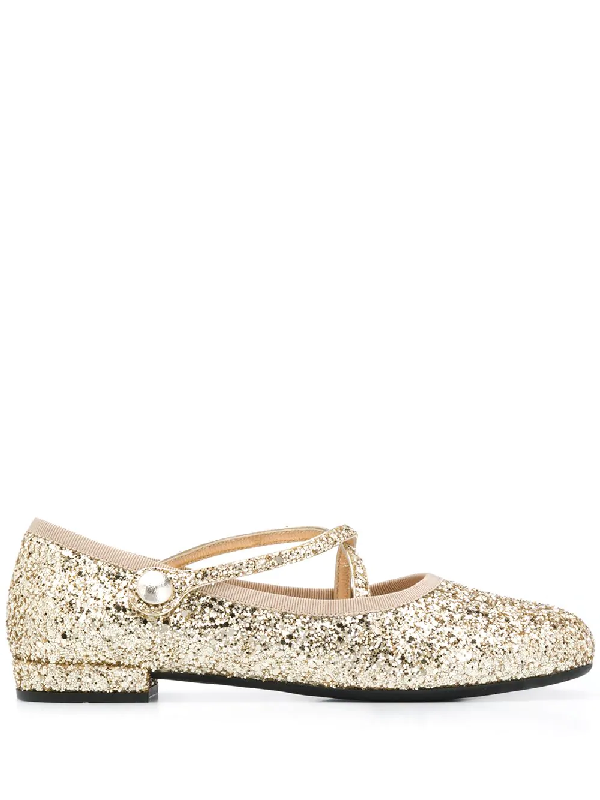 Miu Miu Ballerinas Mit Glitter-effekt In Gold | ModeSens