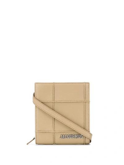 Shop Jacquemus Check-pattern Logo-lettering Shoulder Bag In Neutrals