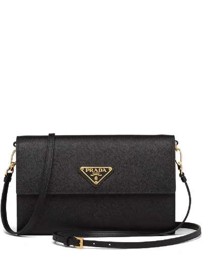 Shop Prada Triangle Logo Strap Wallet In Black