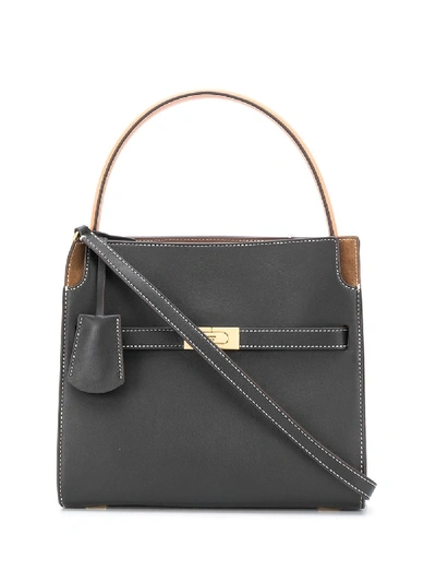 Tory Burch Grained Leather Bag With Suede Panels In Blue