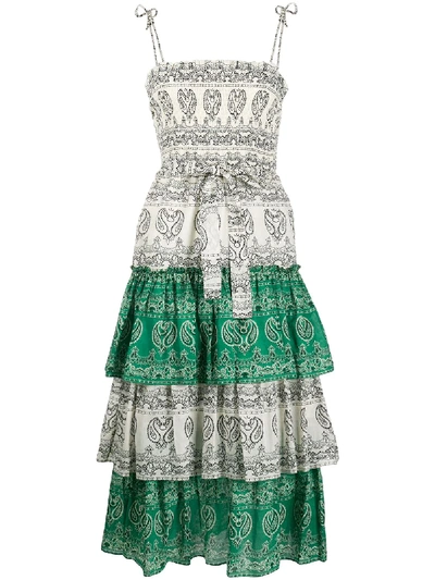 Shop Tory Burch Paisley-print Smocked Midi Dress In Neutrals