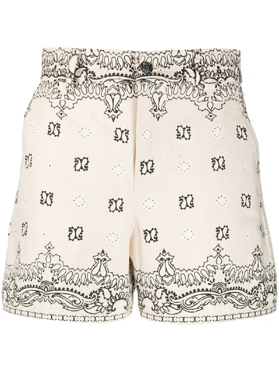Shop Tory Burch Bandana-print Cotton Shorts In Neutrals