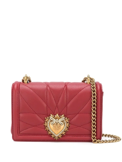 Shop Dolce & Gabbana Small Devotion Quilted Crossbody Bag In Red