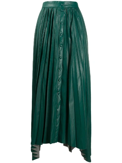 Shop Isabel Marant Vegan Leather Pleated Maxi Skirt In Green