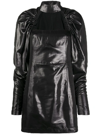 Rotate Birger Christensen Kaya Cutout Coated Canvas Mini Dress In Black