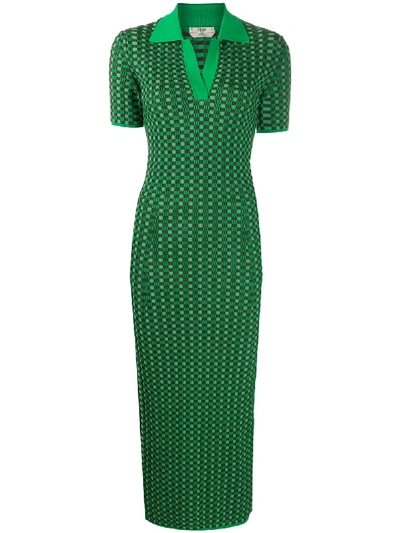 Shop Fendi Checkered Short-sleeve Dress In Green