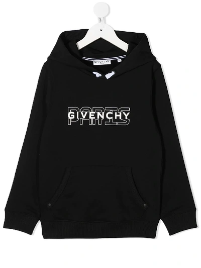Shop Givenchy Long Sleeve Graphic Logo Print Hoodie In Black