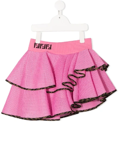 Shop Fendi Asymmetrical Mesh Ruffle Skirt In Pink