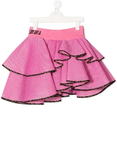 Shop Fendi Teen Asymmetrical Mesh Ruffle Skirt In Pink