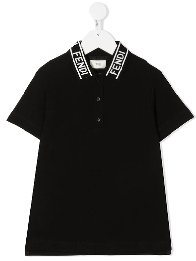 Shop Fendi Logo-collar Polo Shirt In Black