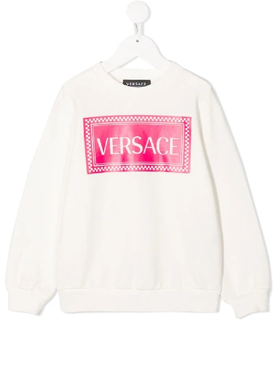 Shop Young Versace Logo Sweatshirt In White
