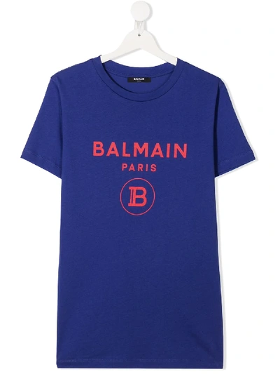 Shop Balmain Teen Logo Print T-shirt In Blue