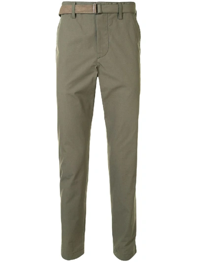 Shop Sacai High-waisted Slim Fit Chino Trousers In Green
