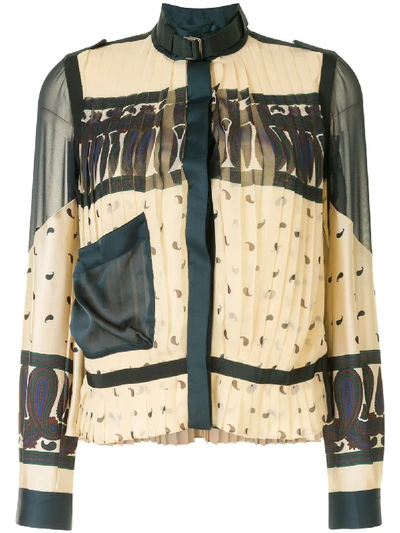 Shop Sacai Paisley-print Pleated Blouse In Neutrals