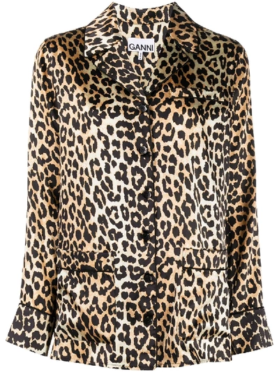 Shop Ganni Pyjama-style Leopard-print Shirt In Brown