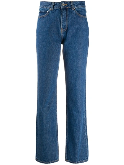 Shop Ganni Gerade Jeans Mit Hohem Bund In Blue