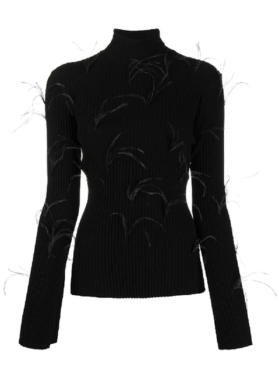 Shop Marques' Almeida Feather Trim Turtleneck Jumper In Black