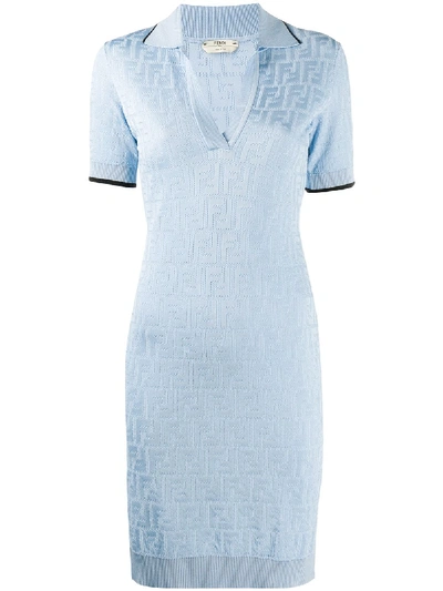 Shop Fendi All-over Logo Dress In Blue