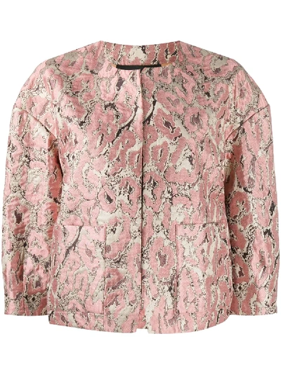 Shop Christian Pellizzari Cropped Sleeve Leopard Print Jacket In Pink