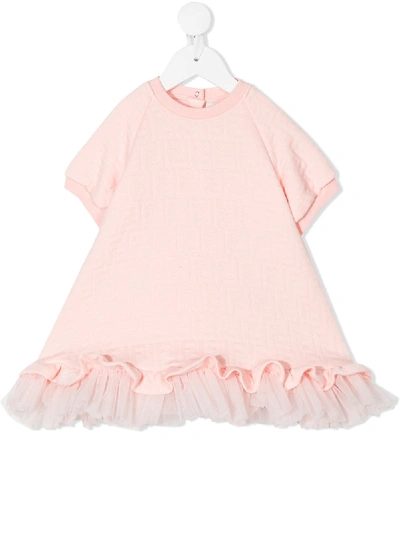 Shop Fendi Ff Motif Ruffled Dress In Pink