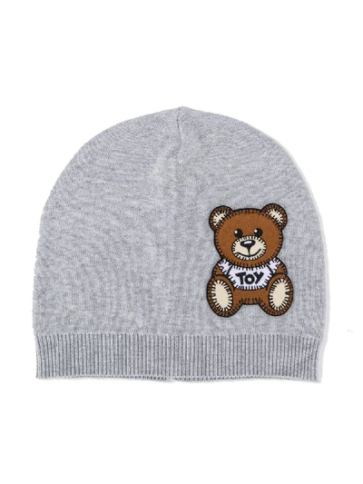 Shop Moschino Applique Bear Beanie Hat In Grey