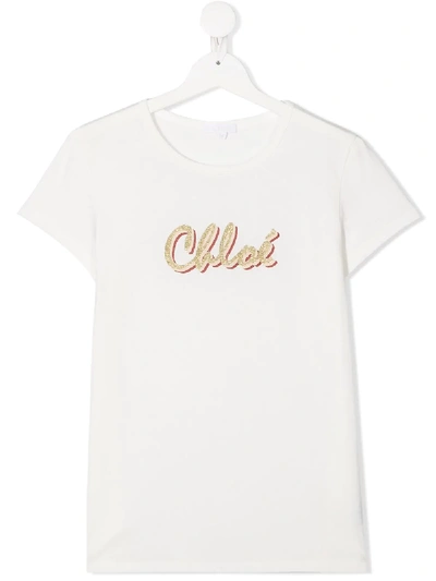 Shop Chloé Teen Logo Print T-shirt In White