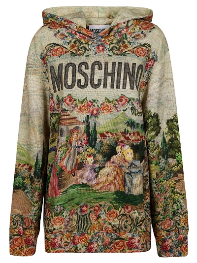 Shop Moschino Floral Logo Print Hoodie In Multicolored