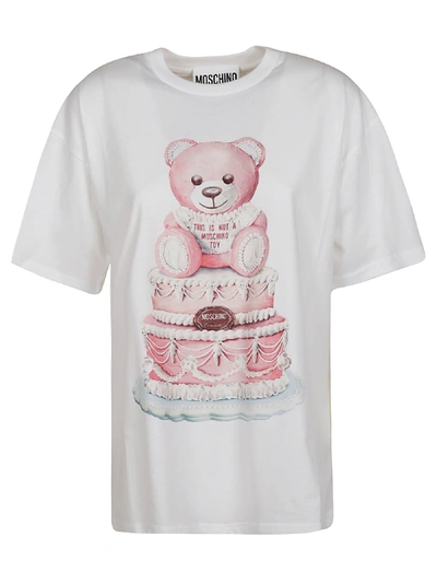 Shop Moschino Mid Bear Cake T-shirt In White/pink