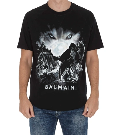 Shop Balmain Printed T-shirt In Black