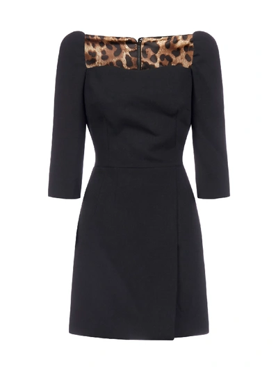 Shop Dolce & Gabbana Virgin Wool Crepe Mini Dress In Nero