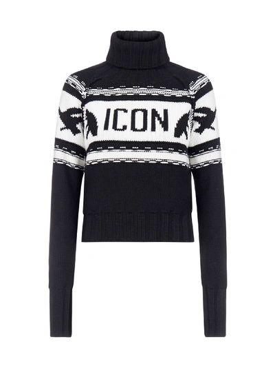 Shop Dsquared2 Icon Wool Turtleneck In Black White