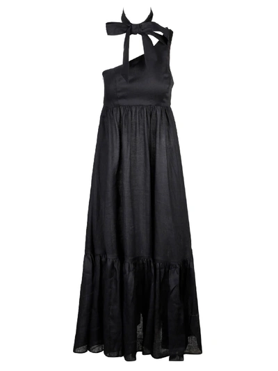 Shop Zimmermann Empire Tie Neck Dress In Black