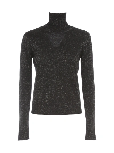 Shop Nuur Vanise` Lurex High Neck Wool Sweater In Nero