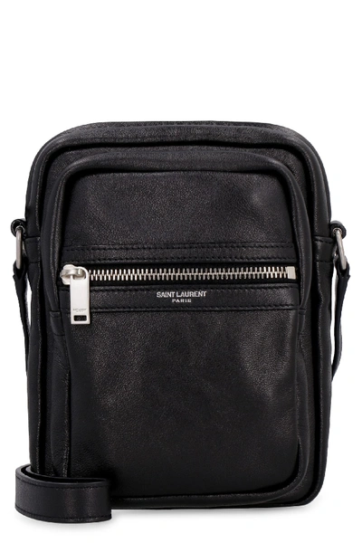 Shop Saint Laurent Sid Leather Messenger Bag In Black