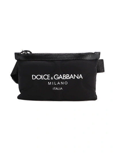 Shop Dolce & Gabbana Embossed Belt Bag With Logo In Nero/bianco