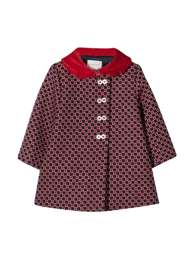 Shop Gucci Red Coat With Gg Pattern In Blu/rosso