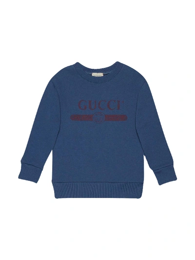Shop Gucci Blue Sweatshirt With Frontal Logo