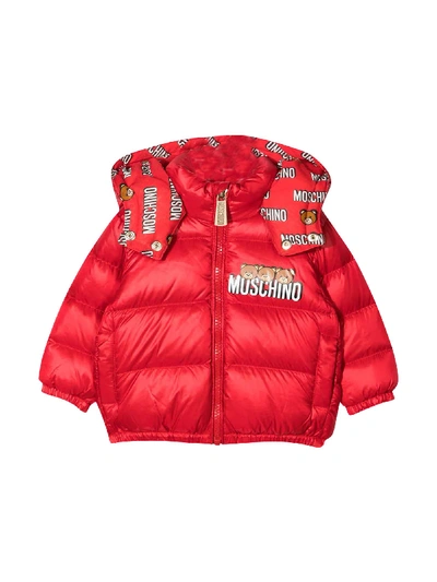 Shop Moschino Red Padded Jacket With Frontal Logo In Rosso